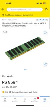 Memória RAM server premier color verde 16GB 1 Kingston KSM32ED8/16HD