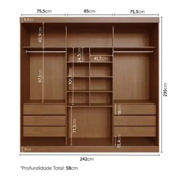 Guarda-roupa Casal 3 Portas de Correr 1 Porta com Espelho Samambaia Cabecasa