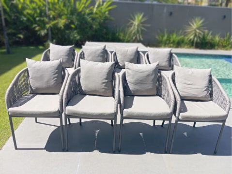 Conjunto de 8 Cadeiras de Jantar em Cordas Cinzas