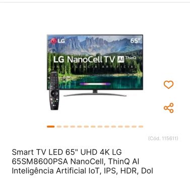 TV LG 65 polegadas 4K NanoCell Smart