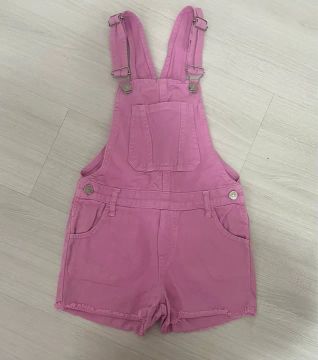 Jardineira Jeans Rosa Bebê