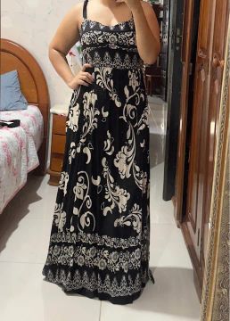 Vestido longo Estampa FARM floral preto e branco