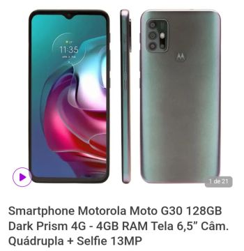 Motorola Moto G30 128GB Dark Prism 4G - 4GB RAM Tela 6,5" Câmera Quádrupla