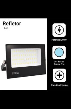 Refletor LED 200W - Branco Frio - Uso Interno e Externo - Caixa lacrada 