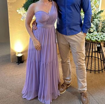 Vestido longo tule lilás nula manga 38 