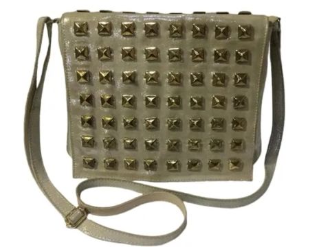 Bolsa De Couro Original Bege Dourado Da Antonella