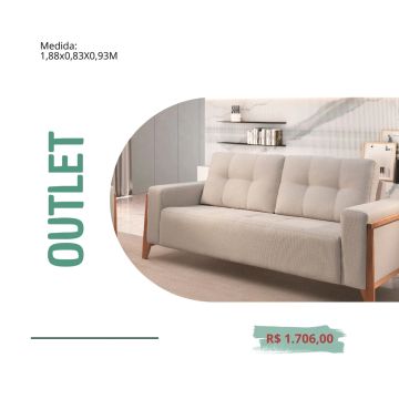 Sofá 3 Lugares Bege - Novo - Outlet