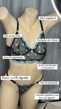 Conjunto de Lingerie Renda e Tule - Azul e Preto