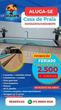 Casa de Praia em Arembepe - Feriado Tiradentes