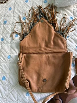 Bolsa de Ombro Couro Marrom com Franjas