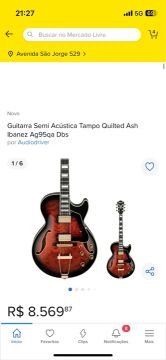 Guitarra SemAcústica Iban Ag95qa Dbs - profissional baixei o preço só 5.990