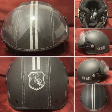 Capacete Moto Kraft Plus Vintage Revestido - Preto - Semi Novo