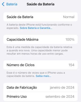 iPhone com bateria 100% novo