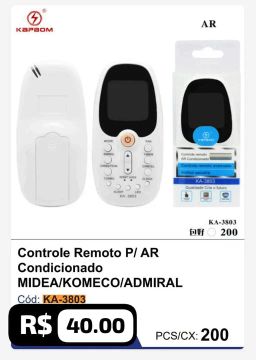 Controle Remoto Ar Condicionado Midea/Komeco/Admiral KA-3803