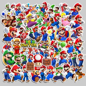 Kit 50 Adesivos de Mario, Luigi Yoshi, Princesa Peach - Autocolantes Unidades Pcs Peças
