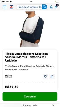 Tipoia Estabilizadora Estofada Velpeau Mercur Tamanho M