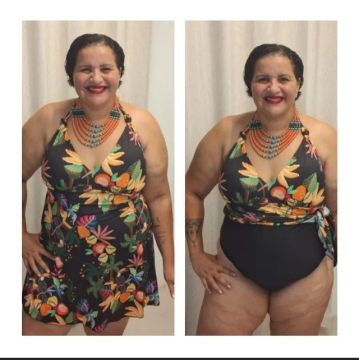 Maiô  plus size com saia acoplado  preto com estampas  do  tamanho  48 ao 58 