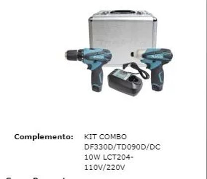 Kit Combo MAKITA Furadeira e Parafusadeira 10W 110V/220V