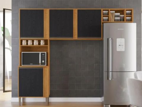 Cozinha Pérola 3 Peças Cinamomo/Preto Até 12x - Frete Grátis 
