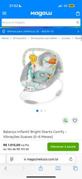 Balanço Infantil Bright Starts Comfy - Vibrações Suaves e calmantes (0-6 Meses)