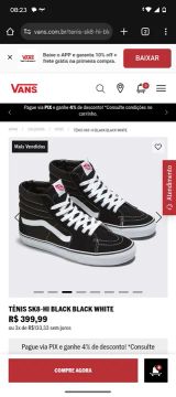 Tênis Vans SK8-Hi Black Black White