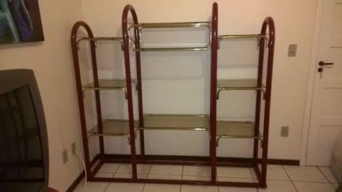 estante tubular 3 corpos fixa com prateleiras em blindex fume