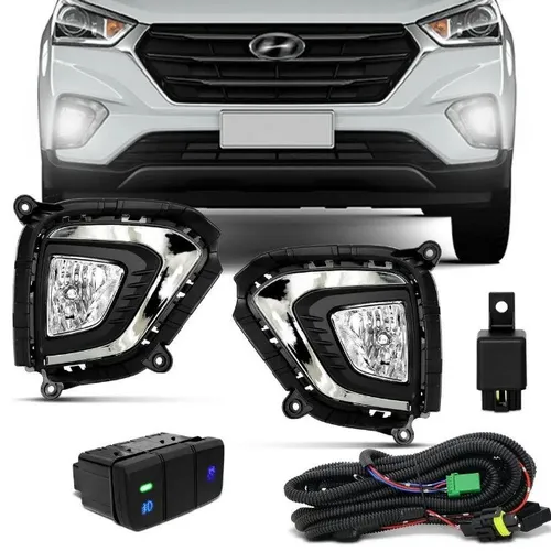 Kit Farol Auxiliar Hyundai Creta Novo 2020 Com Moldura Cromada