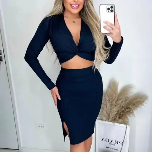 Conjunto Canelado saia e cropped feminino Tam único