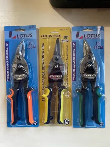 Kit com 3 Tesouras para Chapa Corte Reto Direito Esquerdo Tipo Aviação 10'' 250mm Lotus