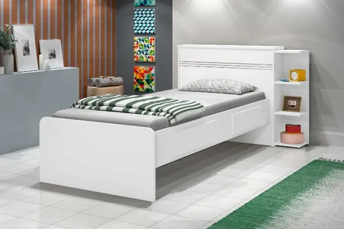 Cama solteiro com 02 gavetas + cabeceira c/ báu várias cores =Frete e Montagem  grátis