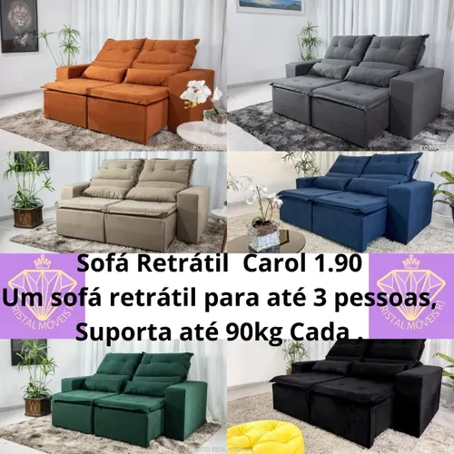Sofá Retrátil e Reclinável Carol 1.90m Sued R.F