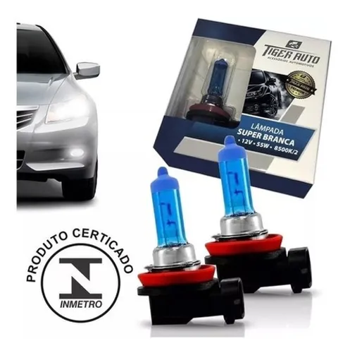 Par de Lâmpadas Tiger auto  Super Branca Efeito Xenon 8500k- H1 / H3 / H4 / H7 / H8 / H11