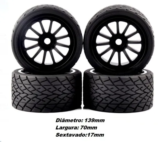 Jogo C/ 4 Pneus On-Road P/ Automodelo 1:8 - Serve P/ Revo 3.3, E-Revo, Summit, Savage, Etc