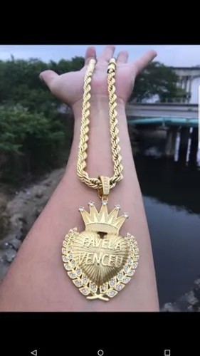 Cordão Poze Baiano corda trançado 13mm 70cm fecho magnético banho em camadas ouro 18k 