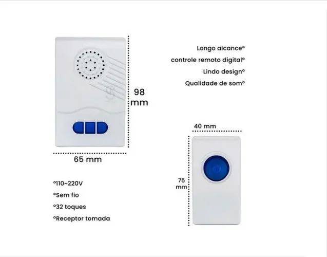 Campainha Residencial Wireless Sem Fio Resistente Água Wifi