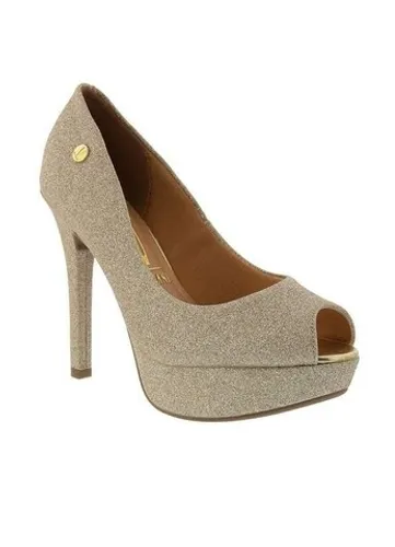 Sandália de salto peep toe na cor dourada brilhante