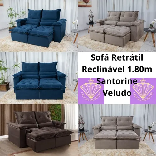 Sofá Retrátil Reclinável 1.80m Santorine Veludo RF