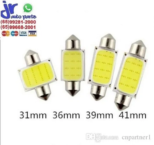 Lâmpada LED Torpedo Cob 31mm 36mm 39mm 41mm Branca Placa Teto e Porta Malas