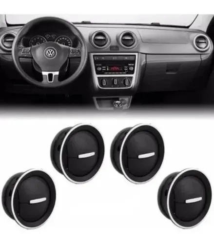 Kit 4 Difusor Saida Ar Volkswagen Gol Voyage G4 G5 G6 Botão e Aro Prata