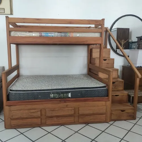 Treliche Com Cama Aux. De Peroba Rosa Com Escada E Gavetas 