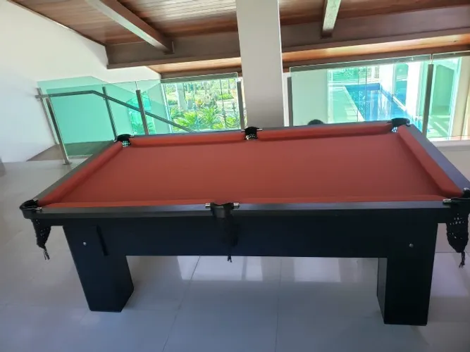 Mesa de Bilhar Preta Mdf Tecido Laranja Modelo HGY4856
