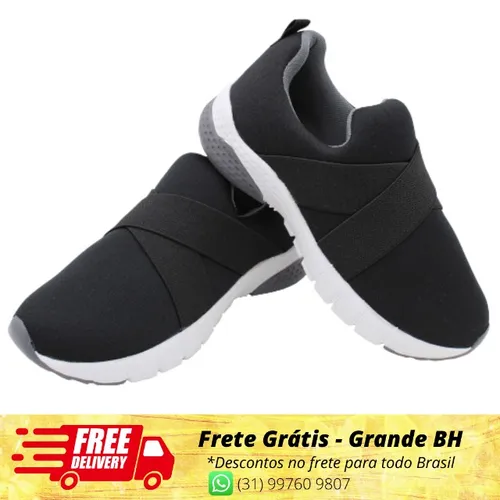 Tênis Infantil Unissex Escolar Gibizinho S/ Cadarço Preto
