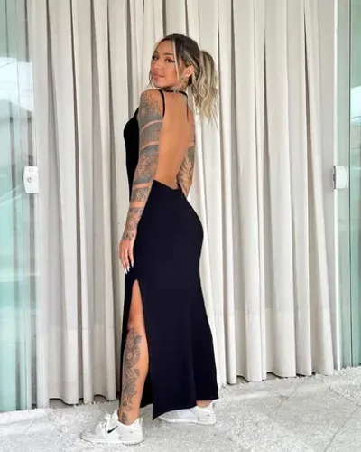 Vestido longo canelado costas nuas Tam único