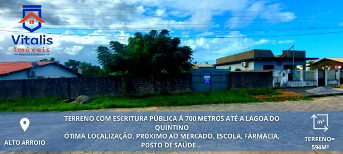 Terreno escriturado em Imbituba,bairro Alto Arroio, á 700 metros até a lagoa do Quintino