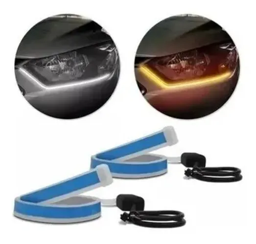 Par Fita Farol Diurno Led Drl Branca E Seta Sequencial 60 Cm