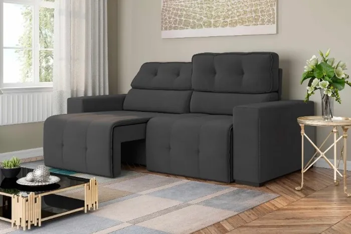 Sofá Retrátil Reclinável Rubi 4Lgs Suede Cinza - Frete Grátis - 10x S/ Juros - Receba Hoje