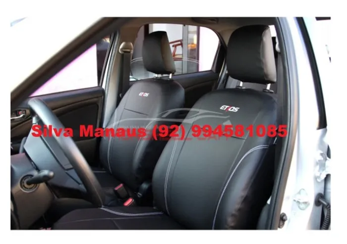 Capa banco Couro Corvin específico sob medida Toyota etios hat sedam c bordado Preto fdfd