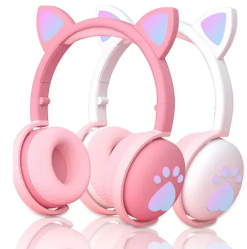 Fone De Ouvido Bluetooth 5.0 Sem Fio Orelha de Gato Cat Rose