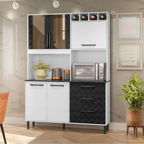 Cozinha Divine 140 Nicoli Branco/Preto Frete Grátis - Receba Hoje