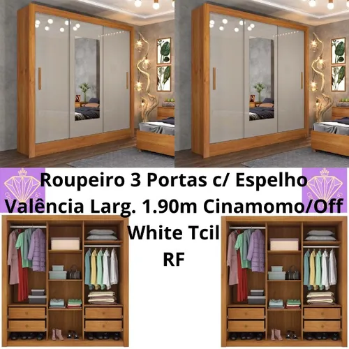 Roupeiro 3 Portas c/ Espelho Valência Larg. 1.90m  RF